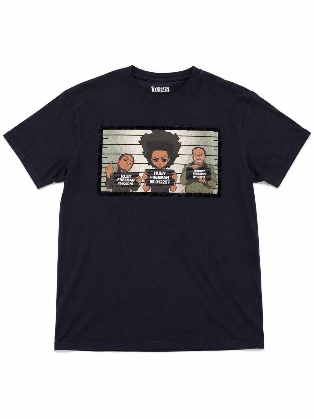 The Boondocks Mugshot Graphic T-Shirt Black Adult Large Cartoon Anime Tee